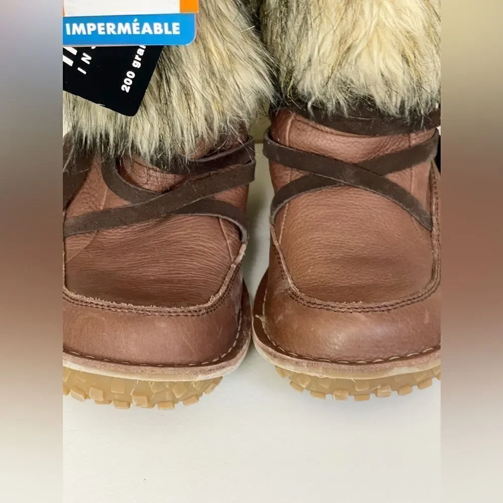 SOREL-Ahnah Faux Fur Brown Leather Boots 5.5. NWT